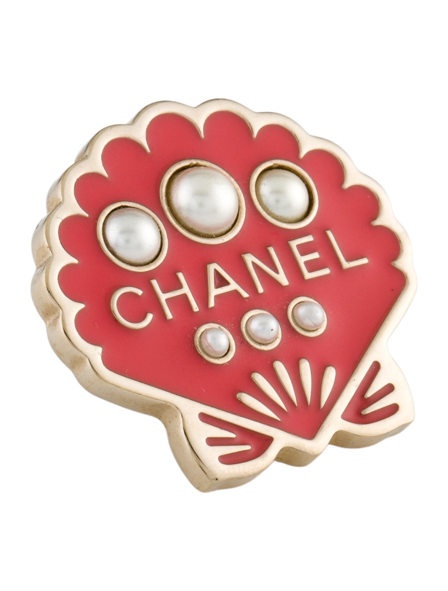 Chanel Faux Pearl & Enamel CC Seashell Brooch Pin