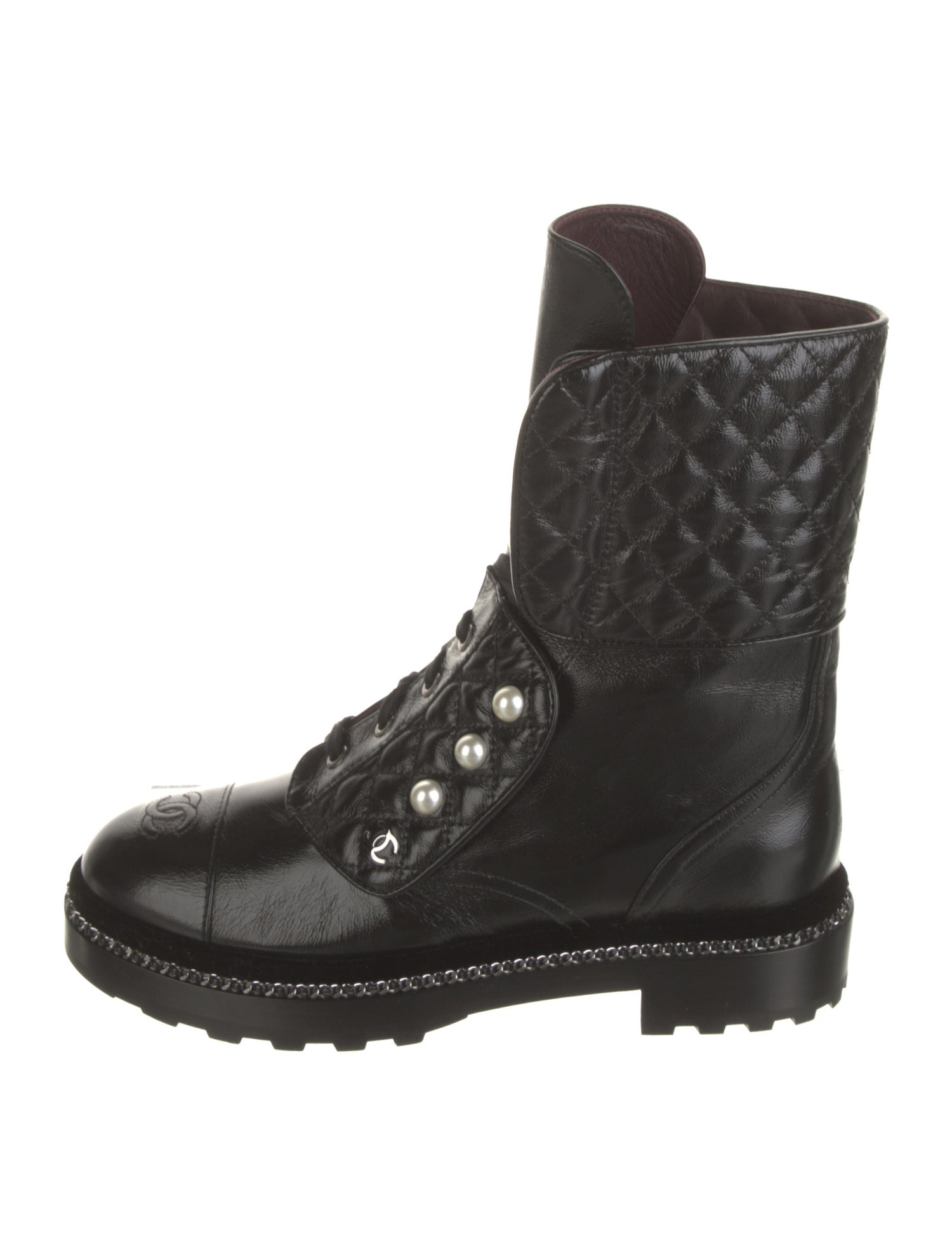 Chanel Interlocking CC Logo Leather Combat Boots