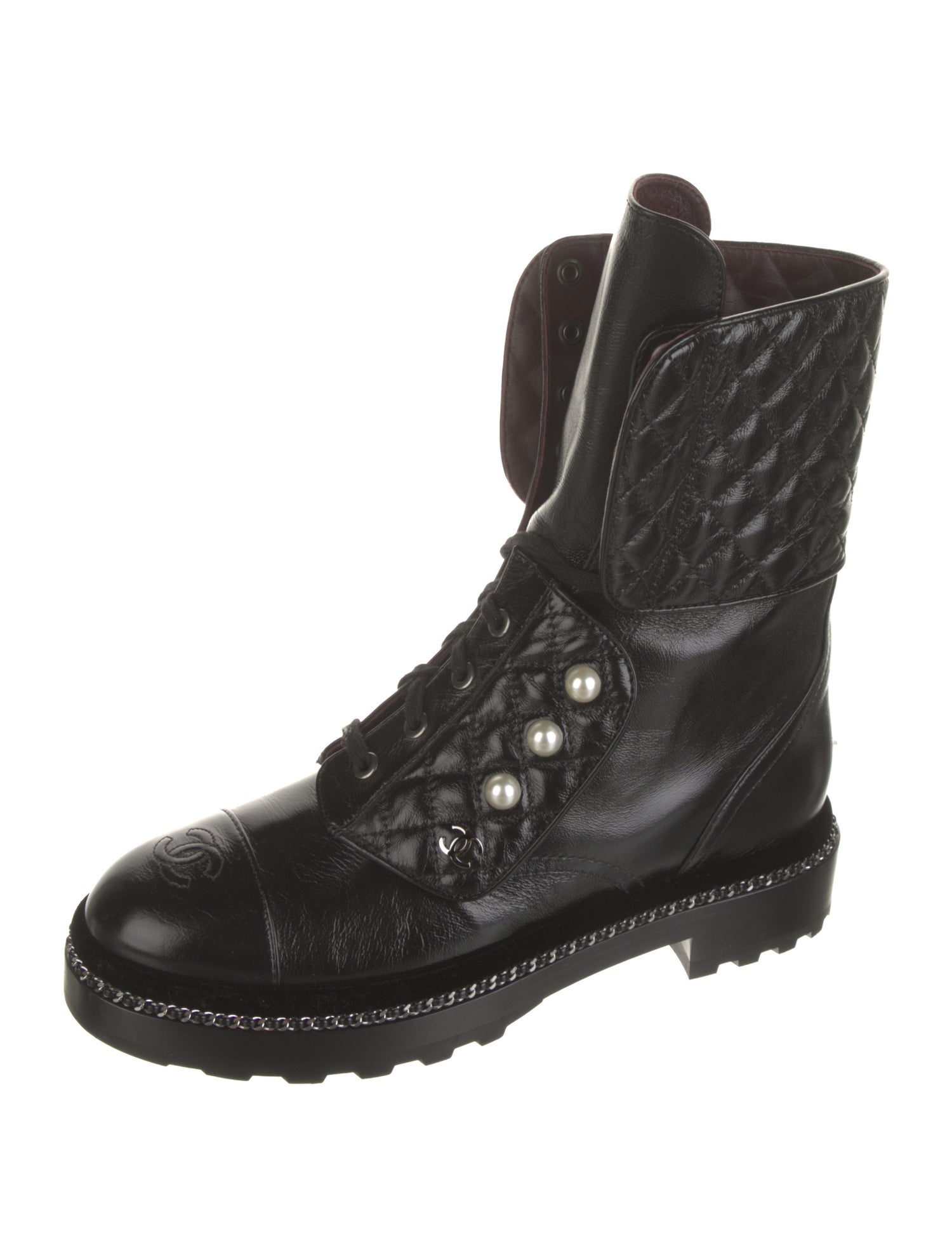 Chanel Interlocking CC Logo Leather Combat Boots