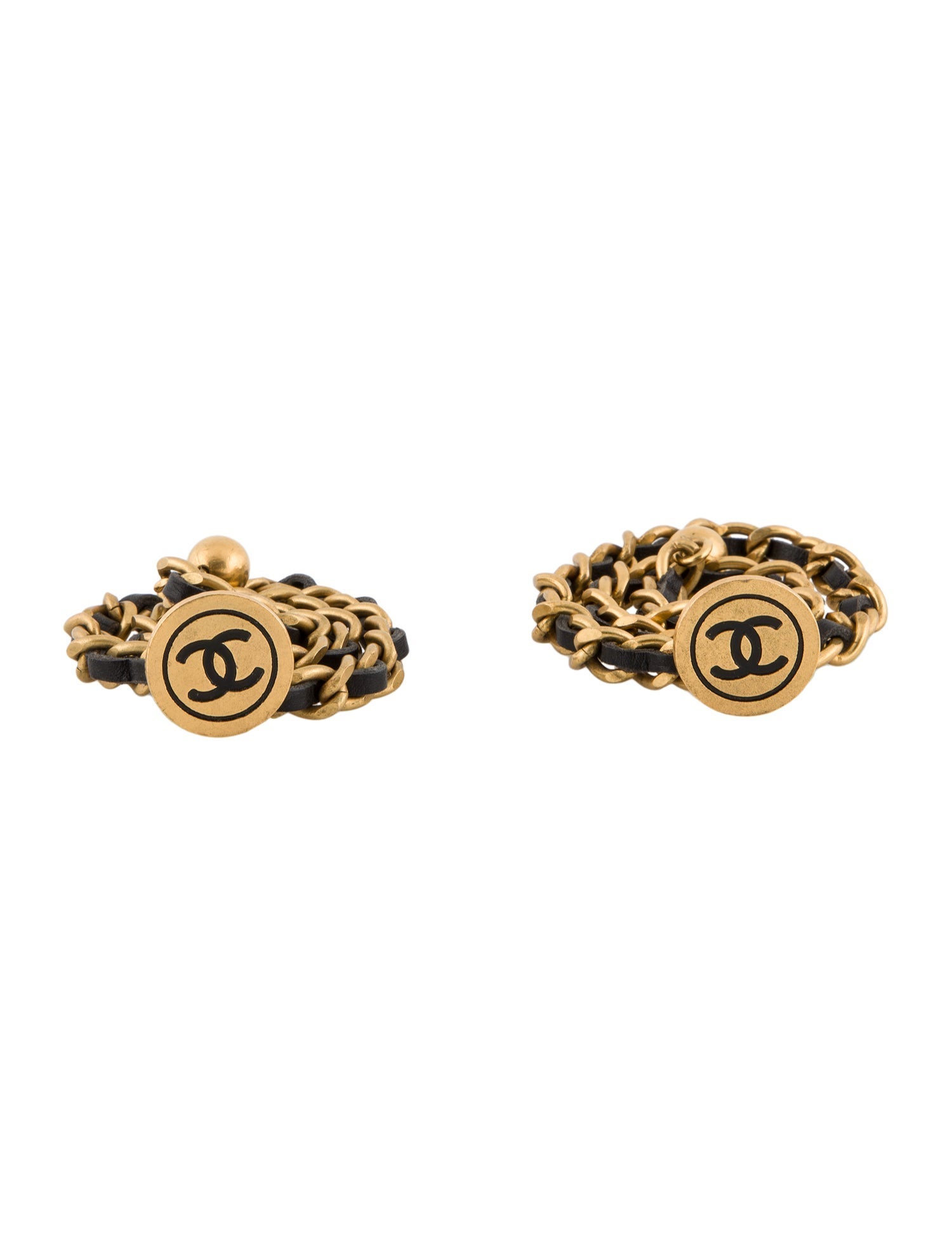 Chanel Vintage Leather Chain CC Medallion Cufflinks