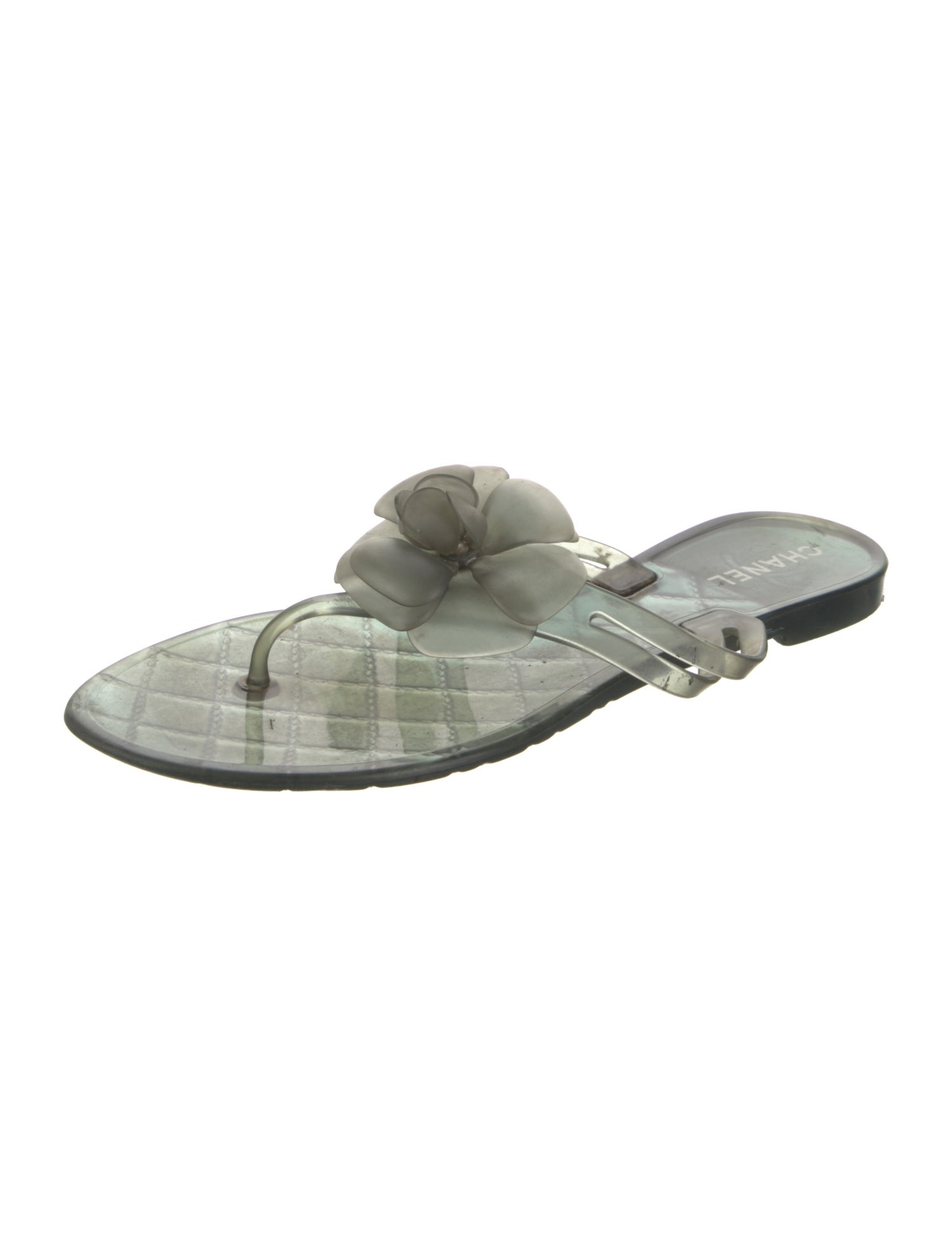 Chanel Camellia Accent Rubber Flip Flops