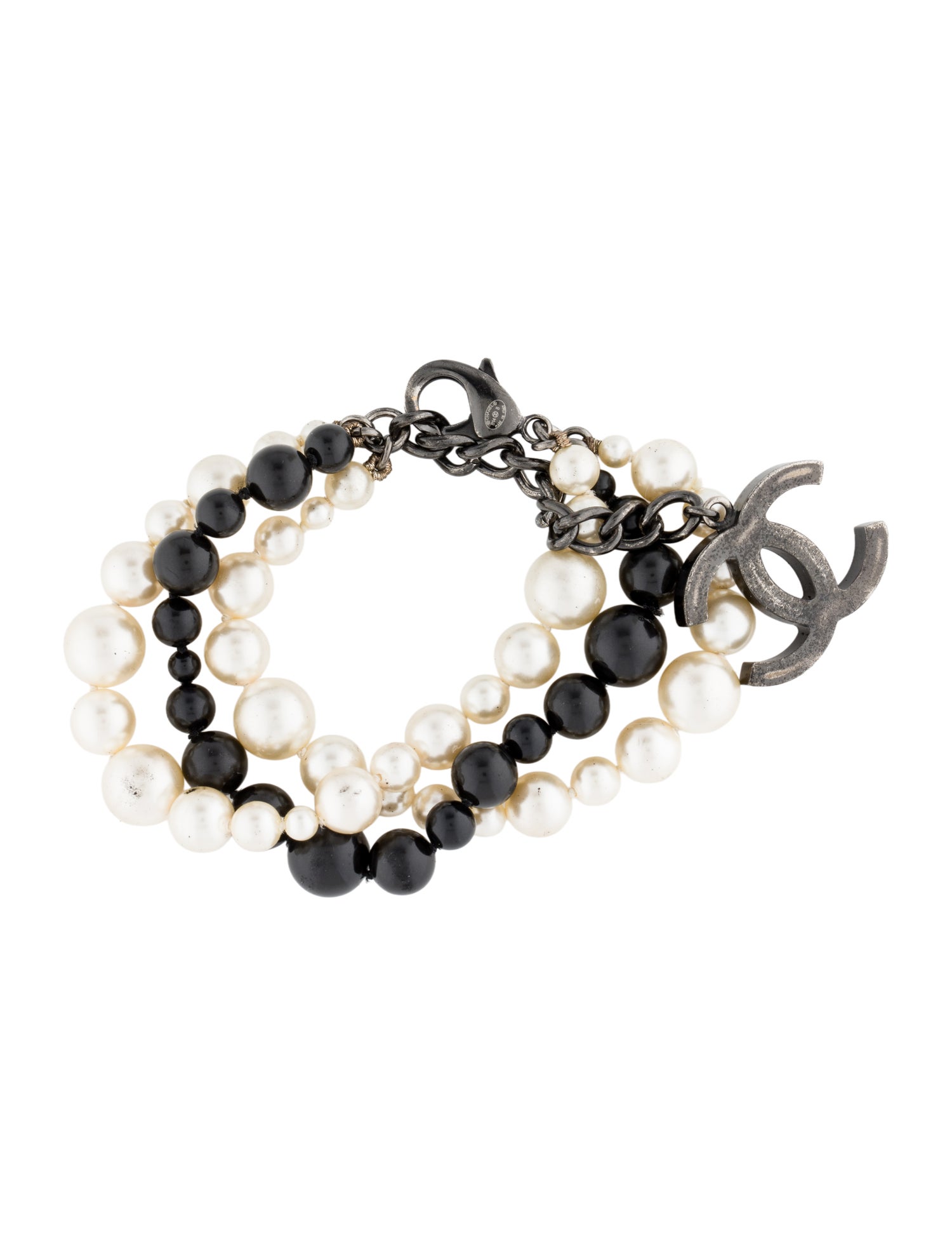 Chanel Faux Pearl & Resin Bead Multistrand CC Bracelet