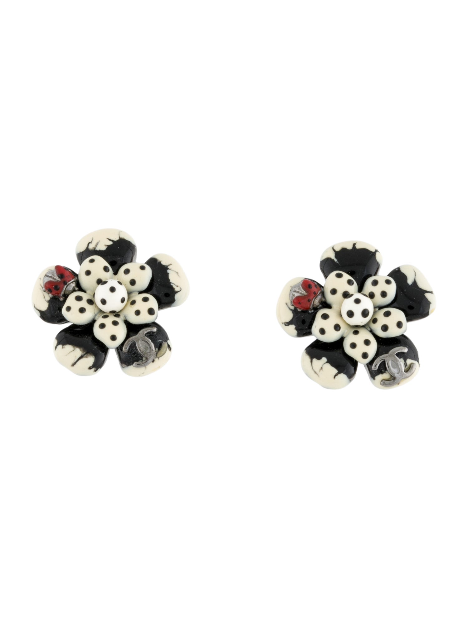 Chanel Resin Ladybug CC Drop Earrings