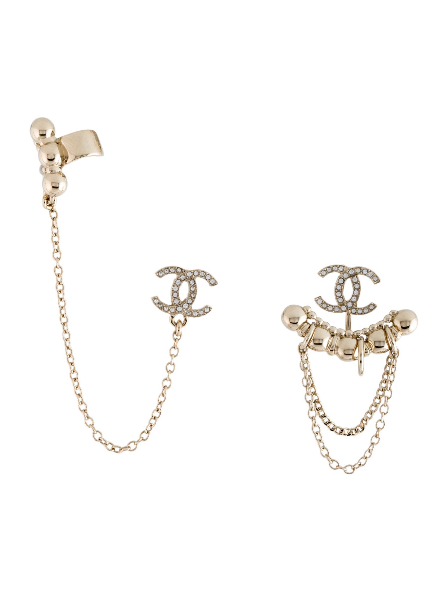 Chanel 2022 Strass CC Asymmetrical Ear Cuff Earrings