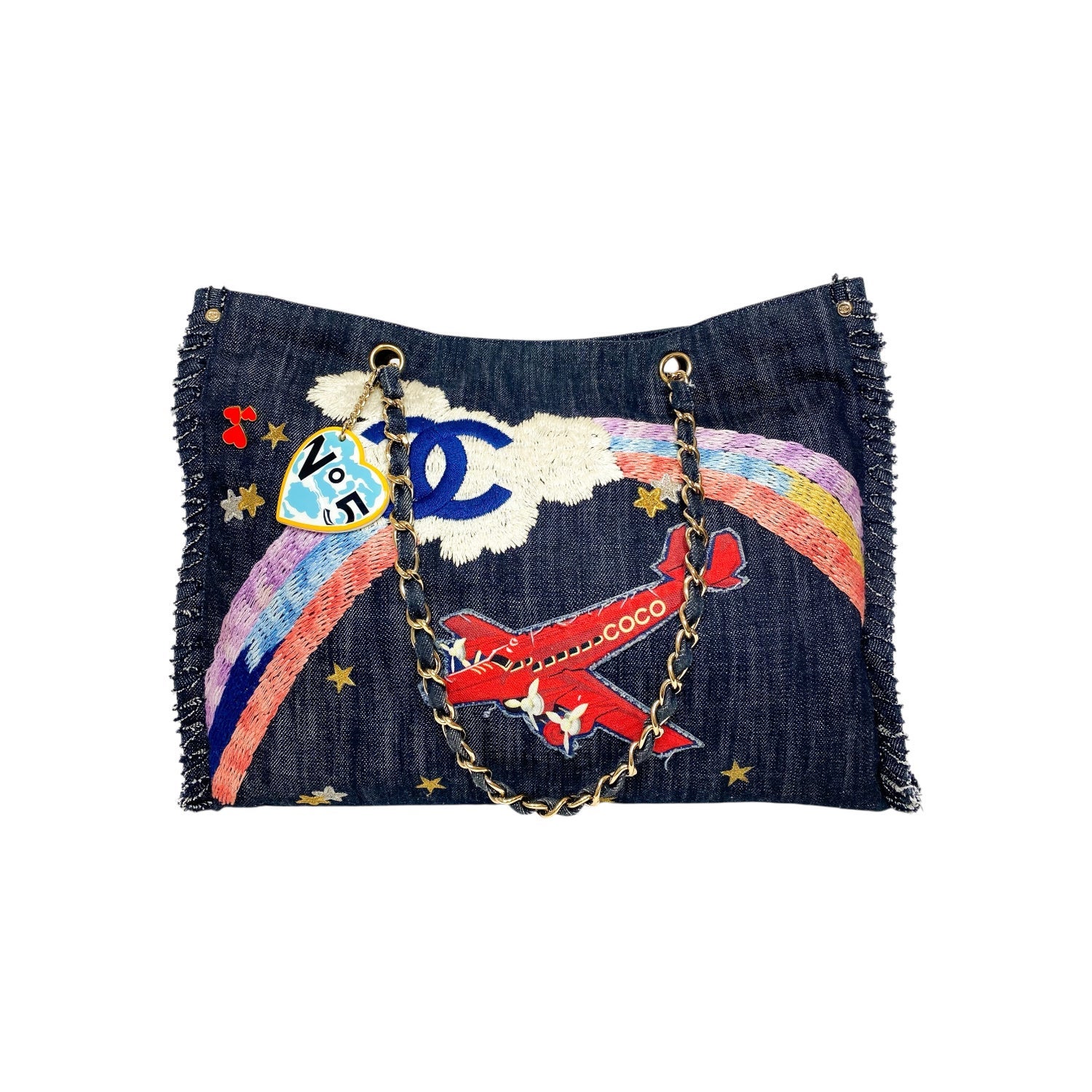 Chanel Denim Embroidered Airplane Tote