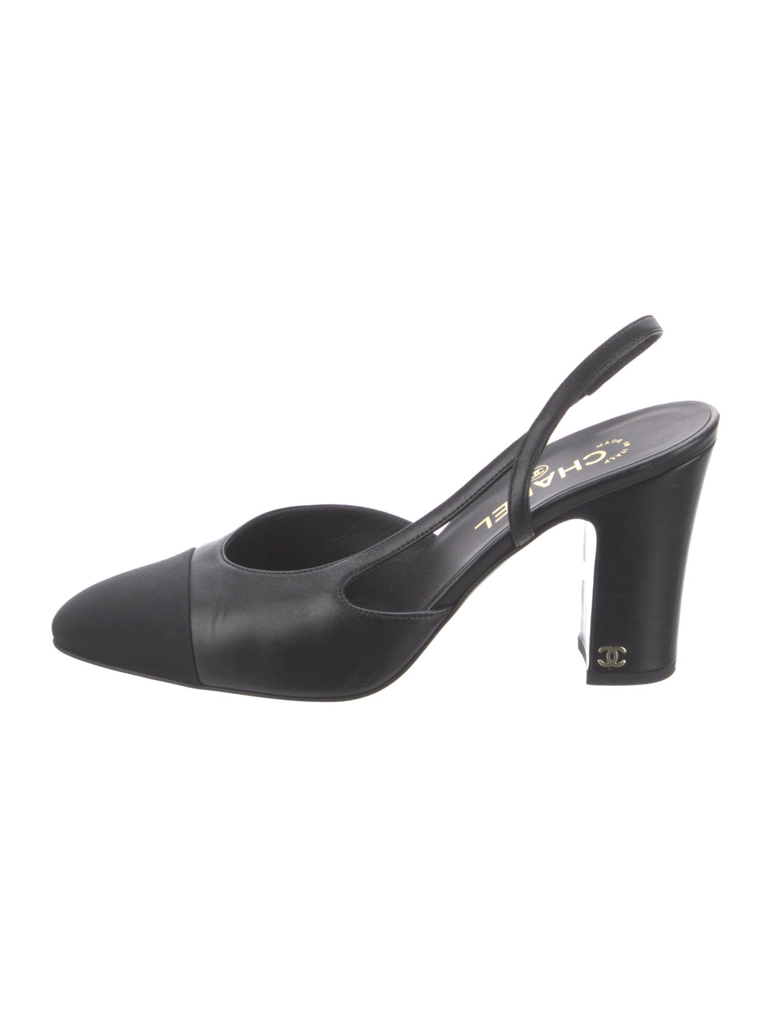 Chanel Interlocking CC Logo Leather Slingback Pumps