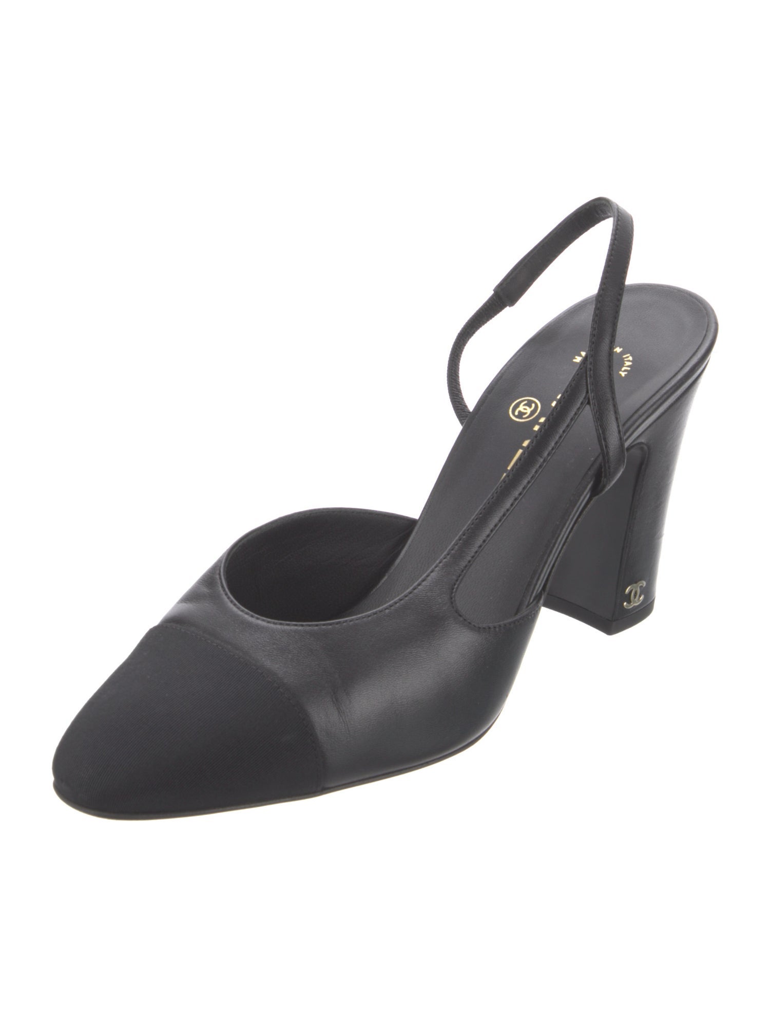 Chanel Interlocking CC Logo Leather Slingback Pumps