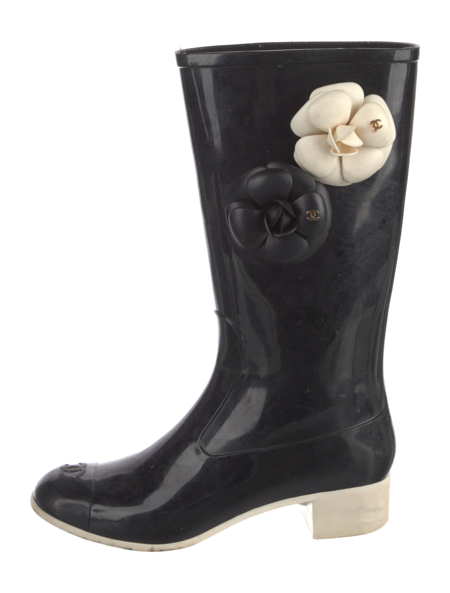 Chanel Interlocking CC Logo Leather Rain Boots