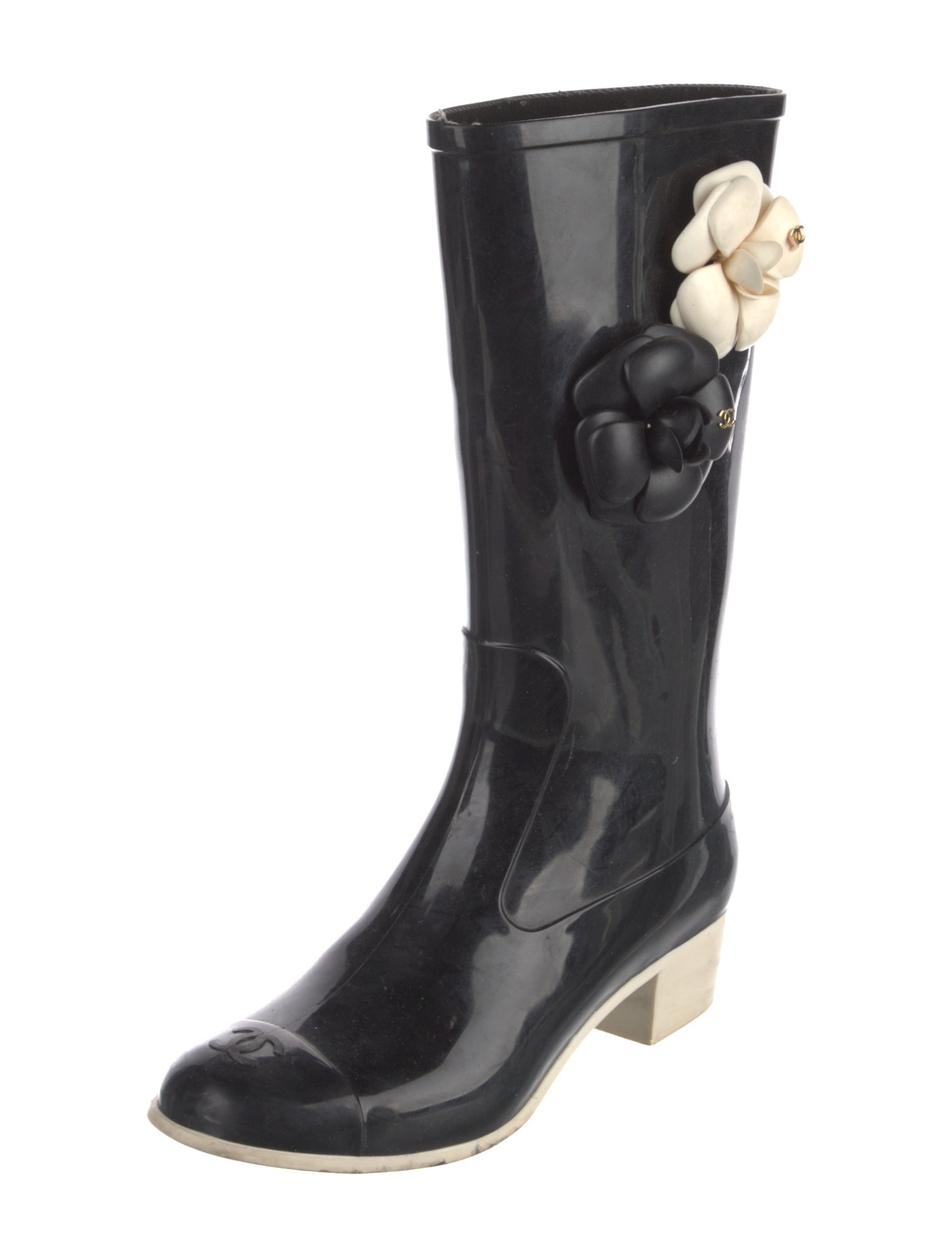 Chanel Interlocking CC Logo Leather Rain Boots