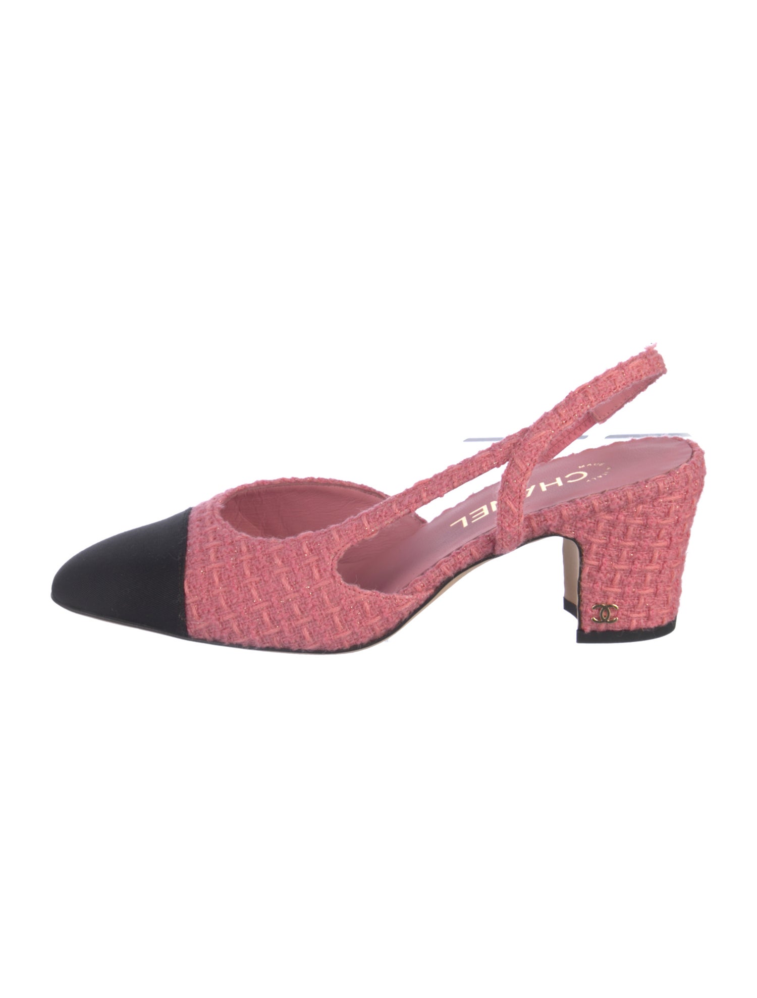 Chanel Interlocking CC Logo Tweed Slingback Pumps