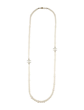 Chanel Faux Pearl CC Station Necklace