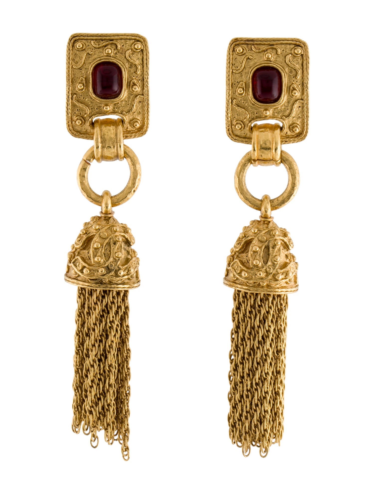 Chanel Vintage Gripoix Tassel Clip-On Earrings