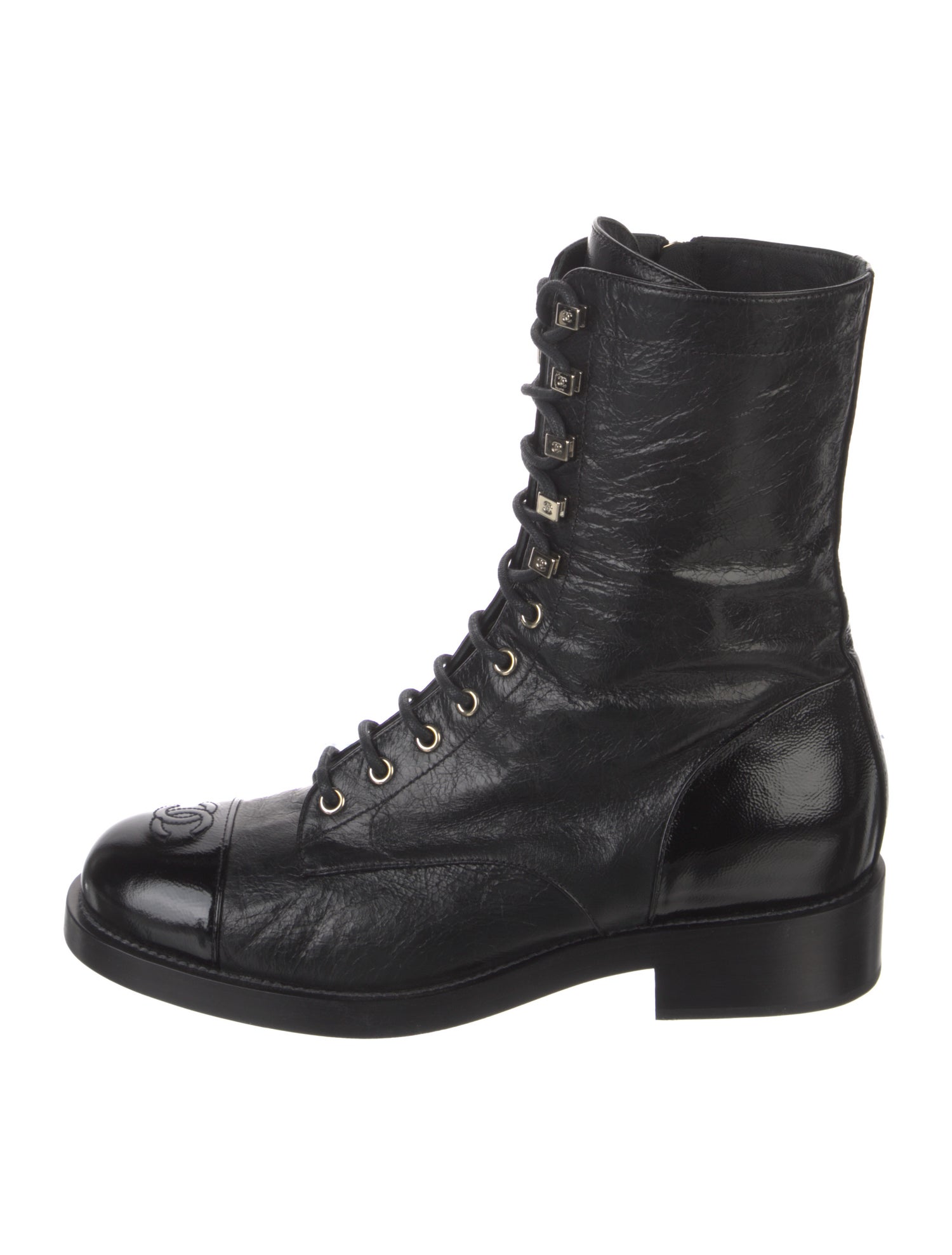 Chanel Interlocking CC Logo Leather Combat Boots