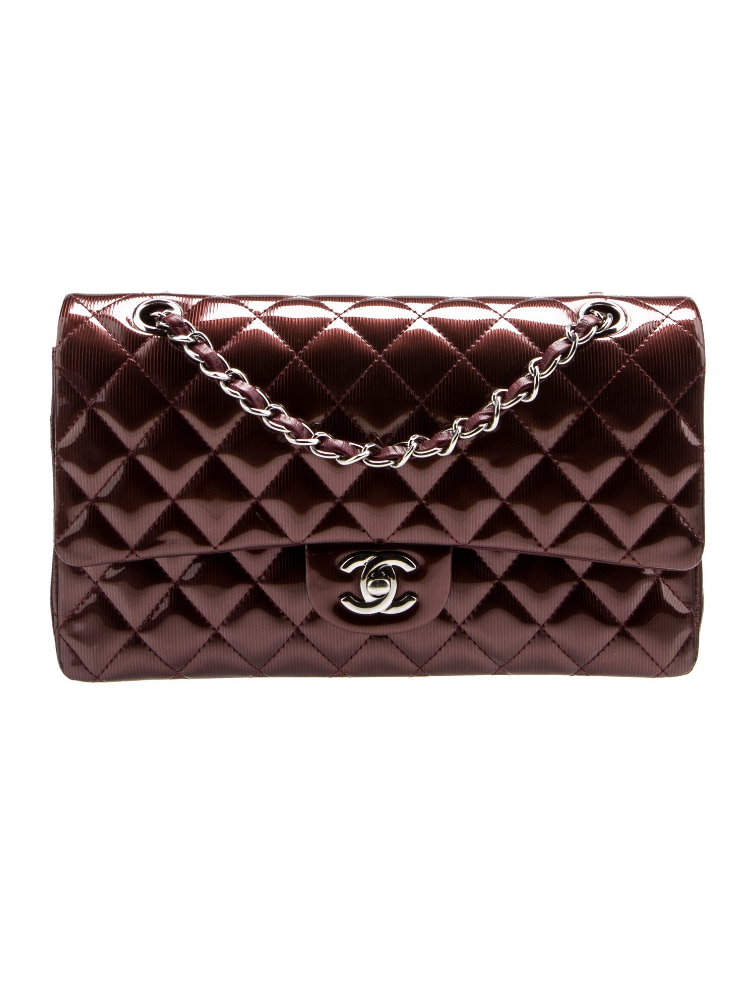 Chanel Striated Patent Leather Classic Medium Double Flap Bag