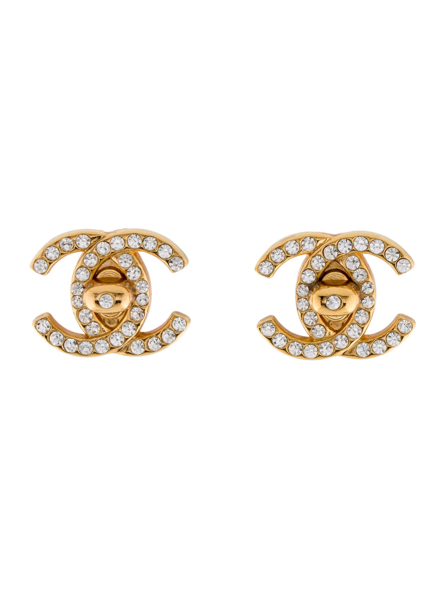 Chanel Vintage Strass CC Turn-Lock Clip-On Earrings