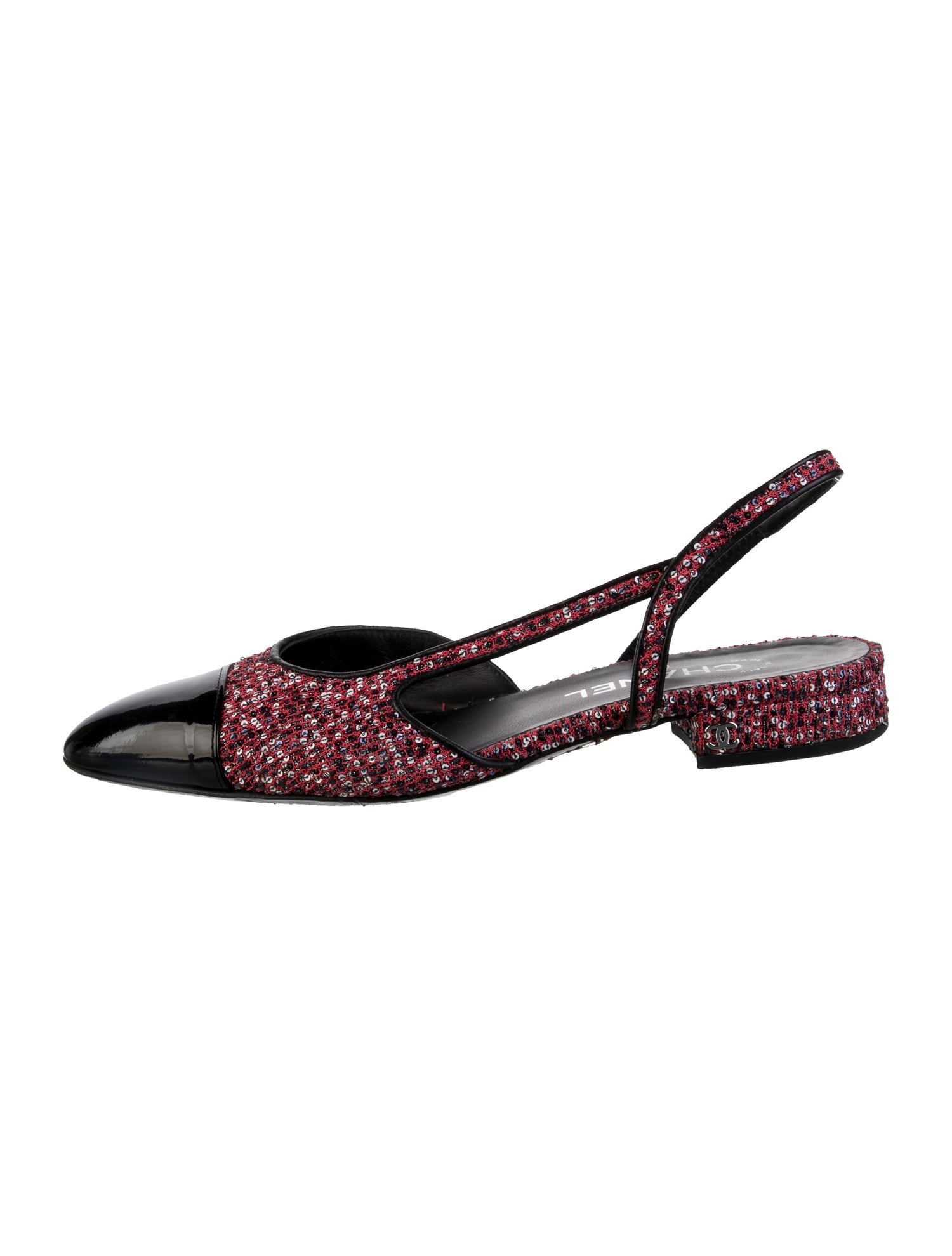 Chanel Interlocking CC Logo Tweed Slingback Flats