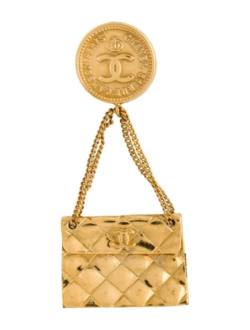 Chanel Vintage CC Quilted Purse Brooch
