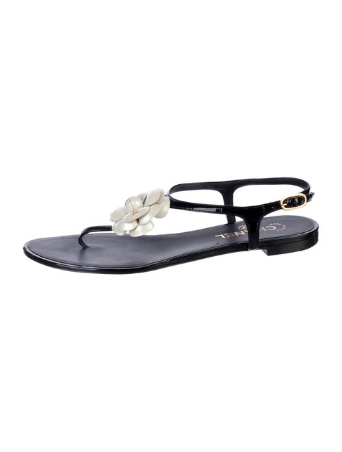 Chanel Interlocking CC Logo Patent Leather T-Strap Sandals