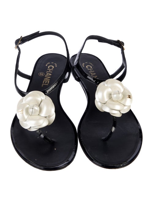Chanel Interlocking CC Logo Patent Leather T-Strap Sandals