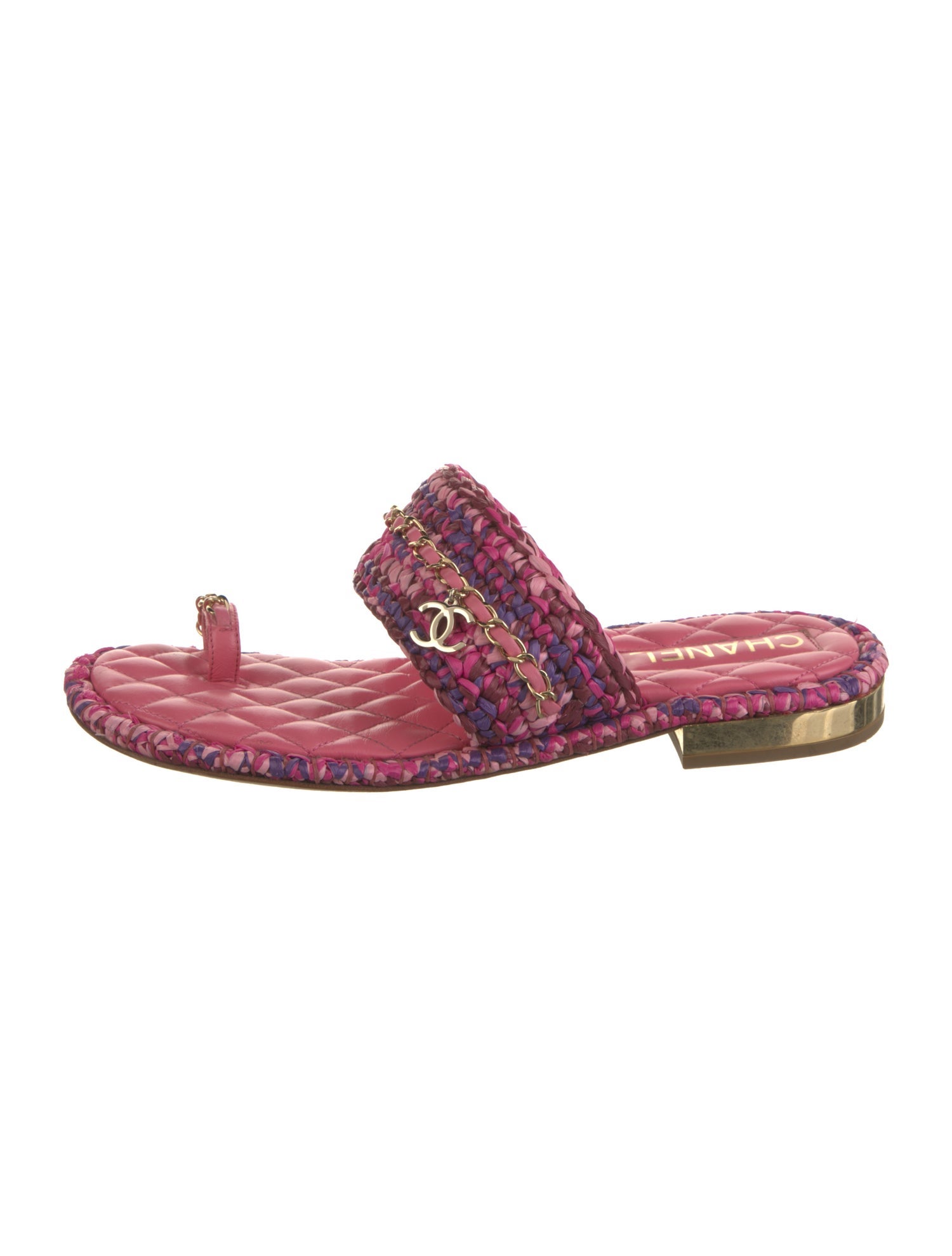 Chanel Interlocking CC Logo Raffia Slides