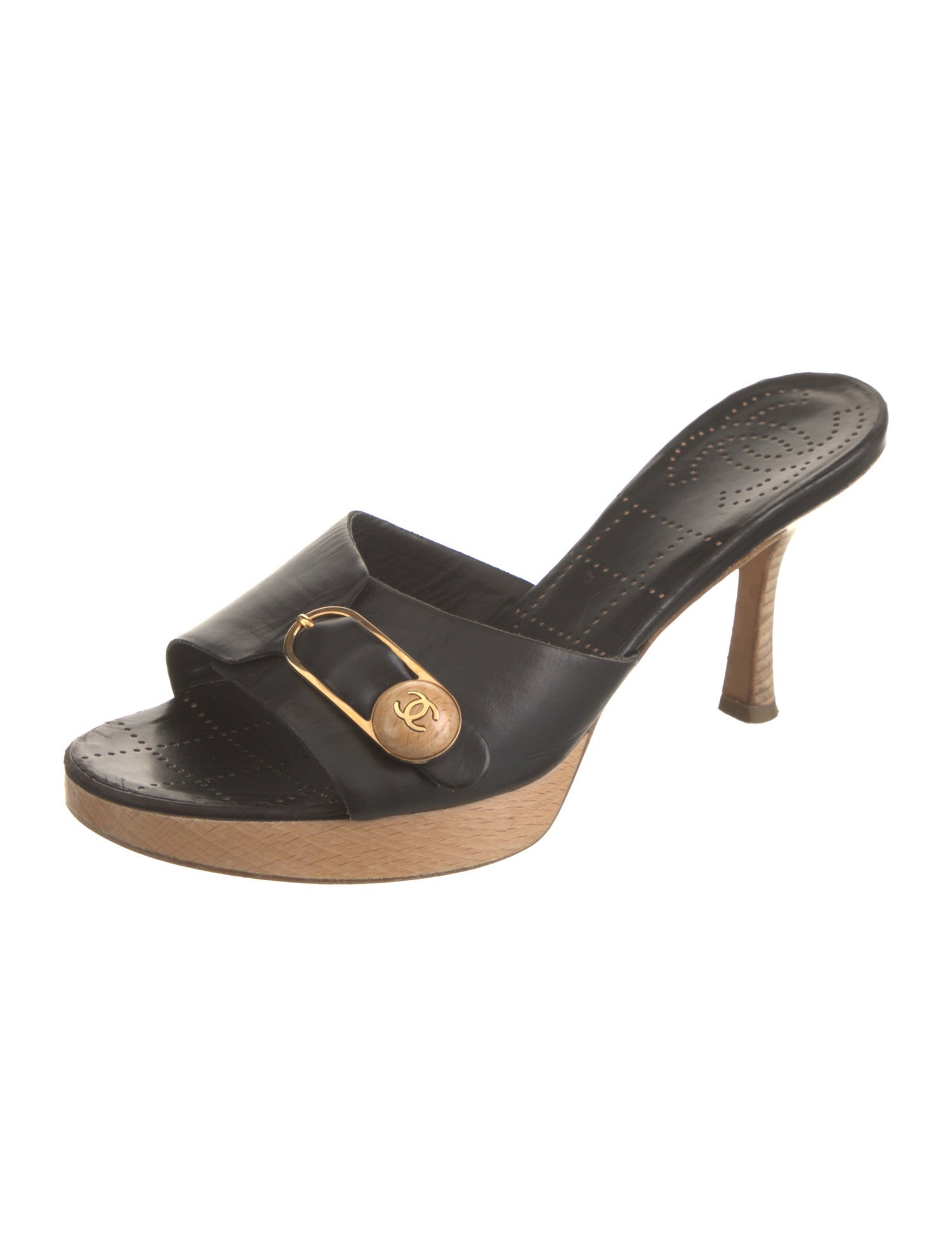 Chanel Interlocking CC Logo Leather Slides