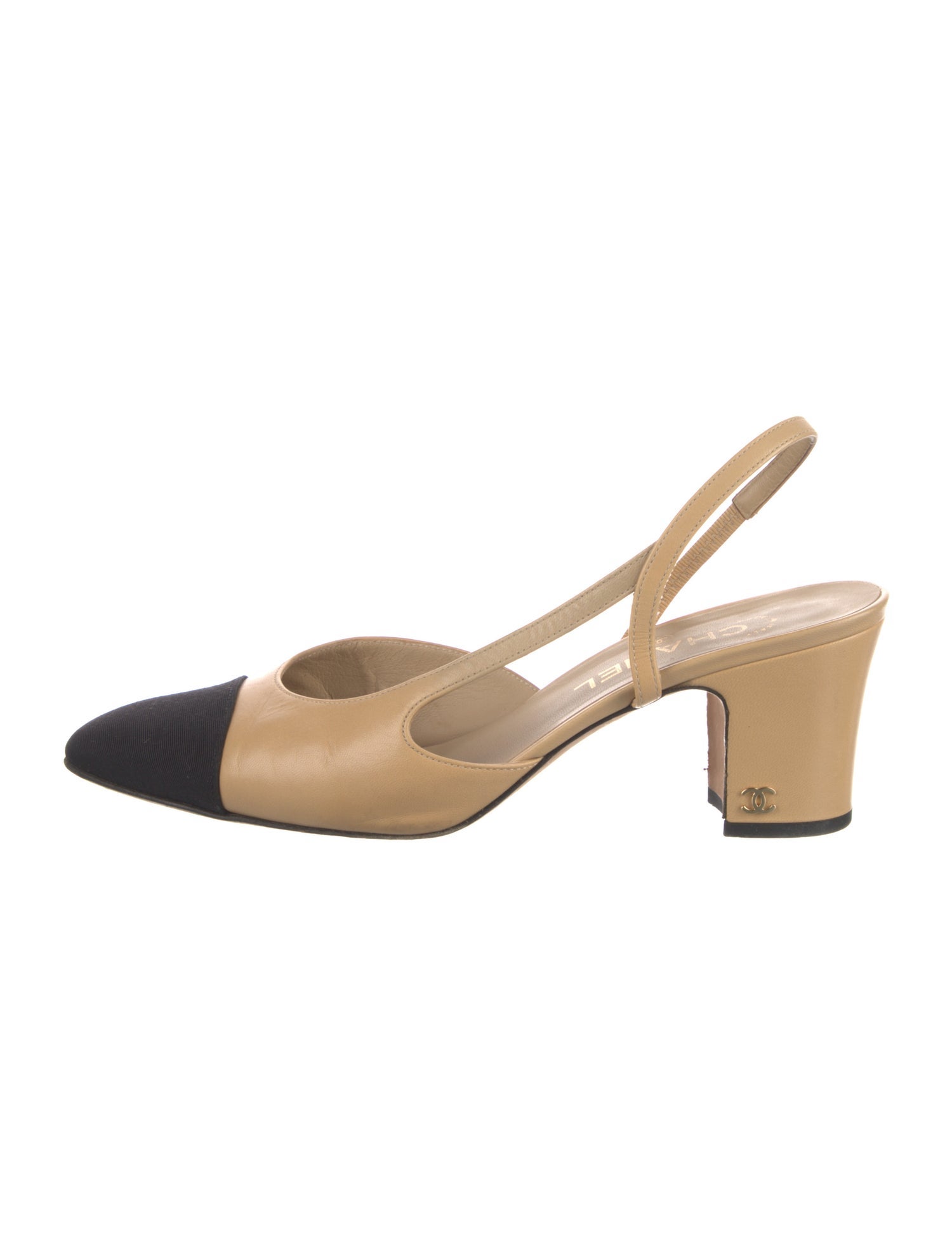 Chanel Interlocking CC Logo Leather Slingback Pumps