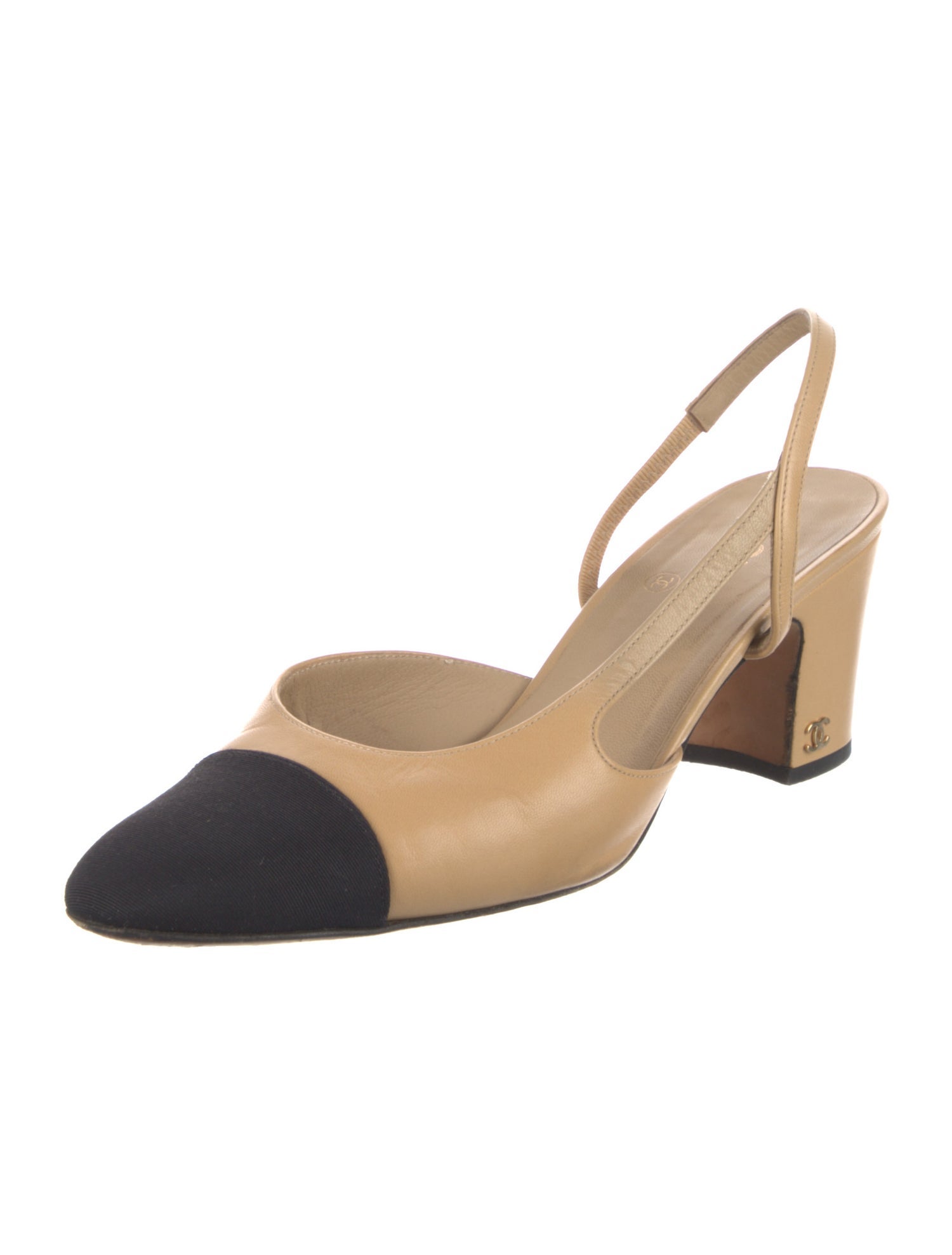Chanel Interlocking CC Logo Leather Slingback Pumps