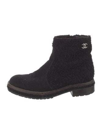 Chanel Interlocking CC Logo Wool Moto Boots