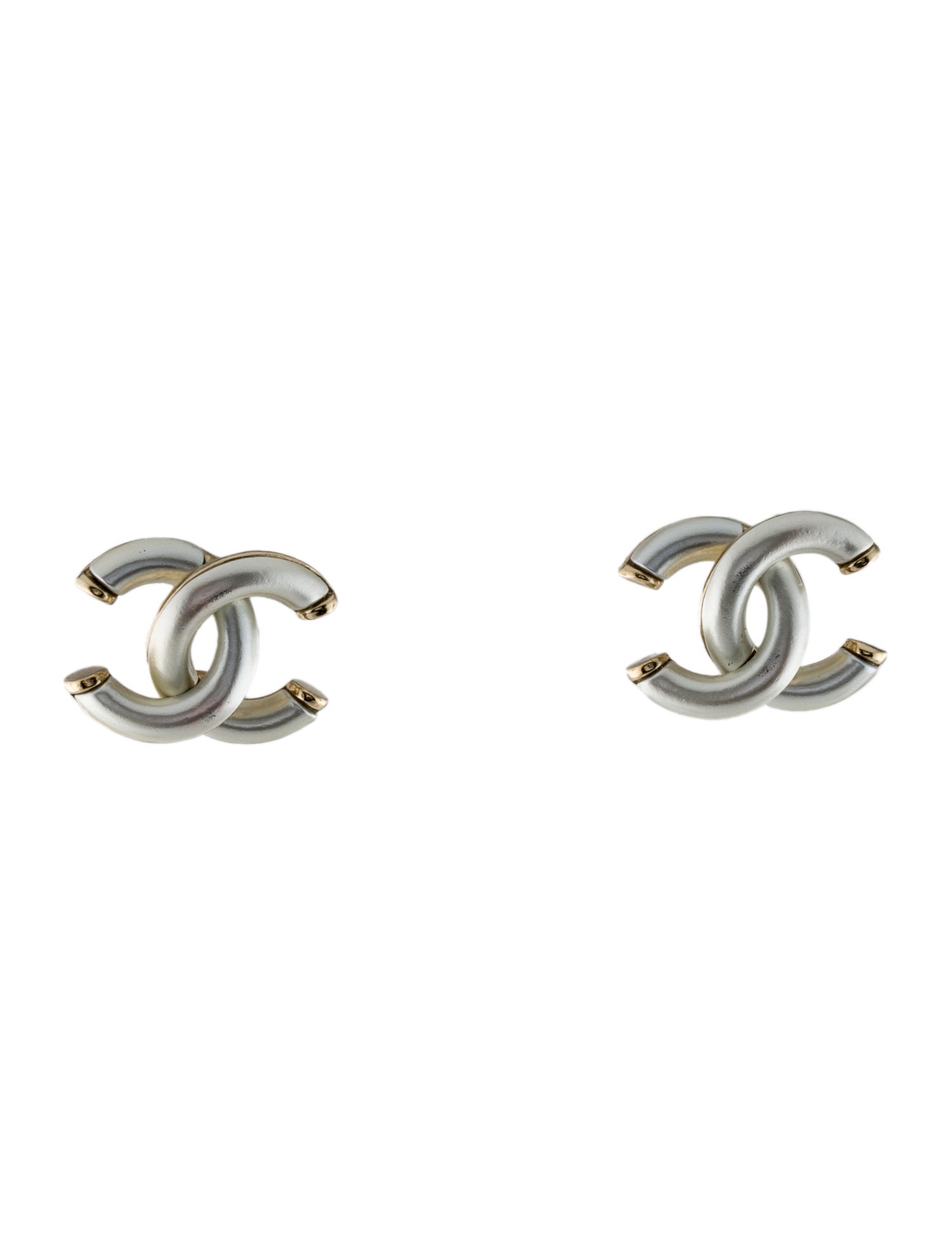 Chanel Faux Pearl CC Stud Earrings