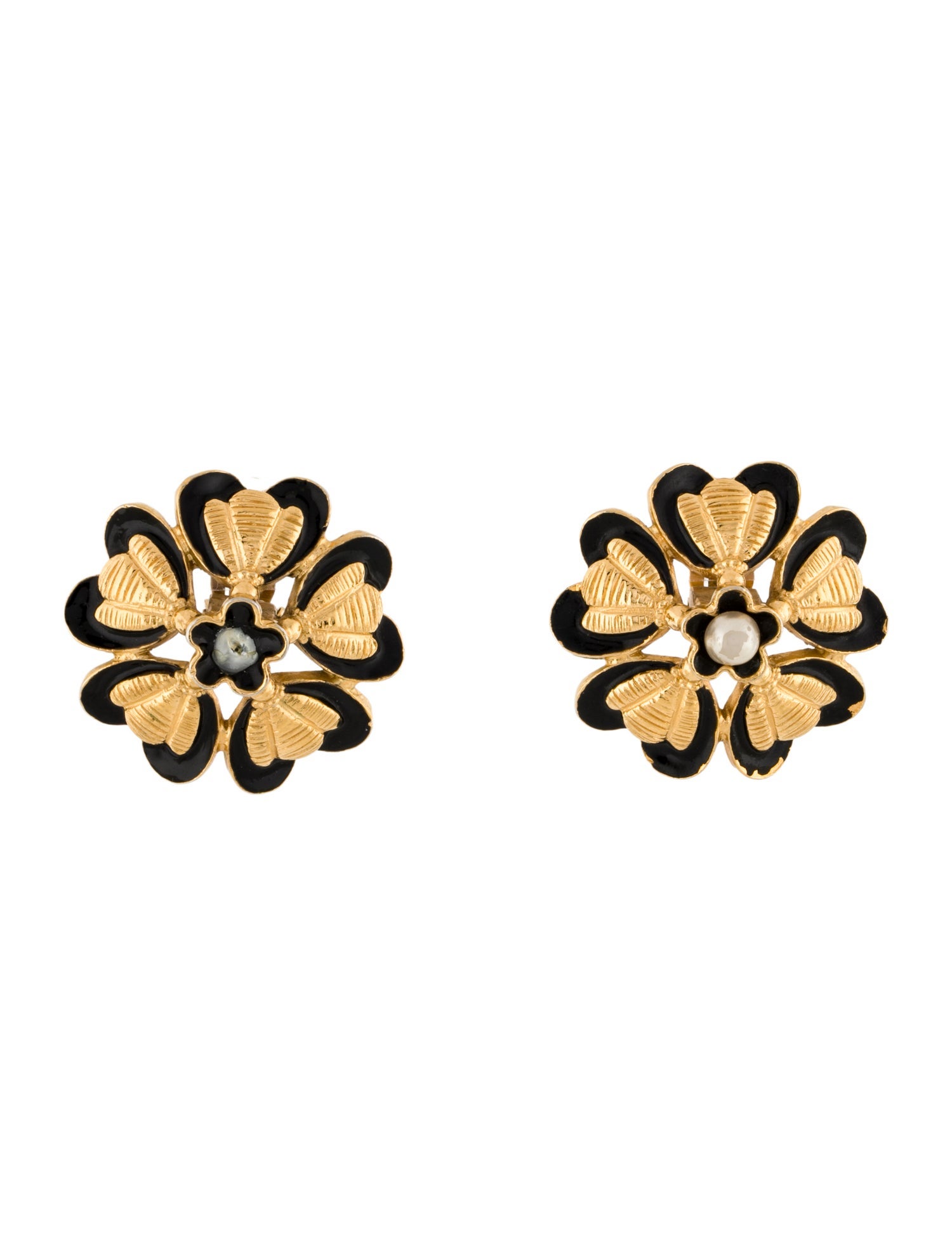 Chanel Vintage Faux Pearl & Enamel Clip-On Earrings