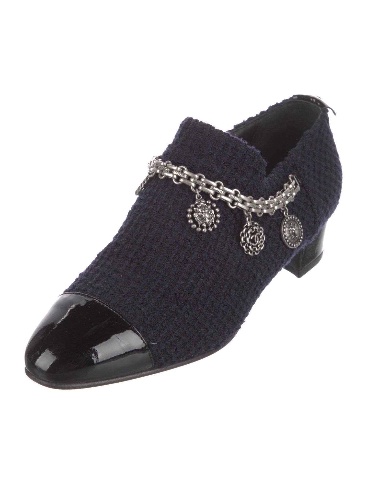 Chanel Interlocking CC Logo Tweed Mules