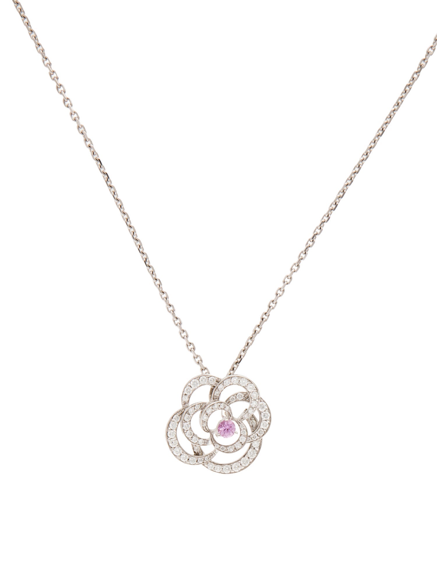 Chanel 18K Sapphire & Diamond Fil De Camelia Pendant Necklace