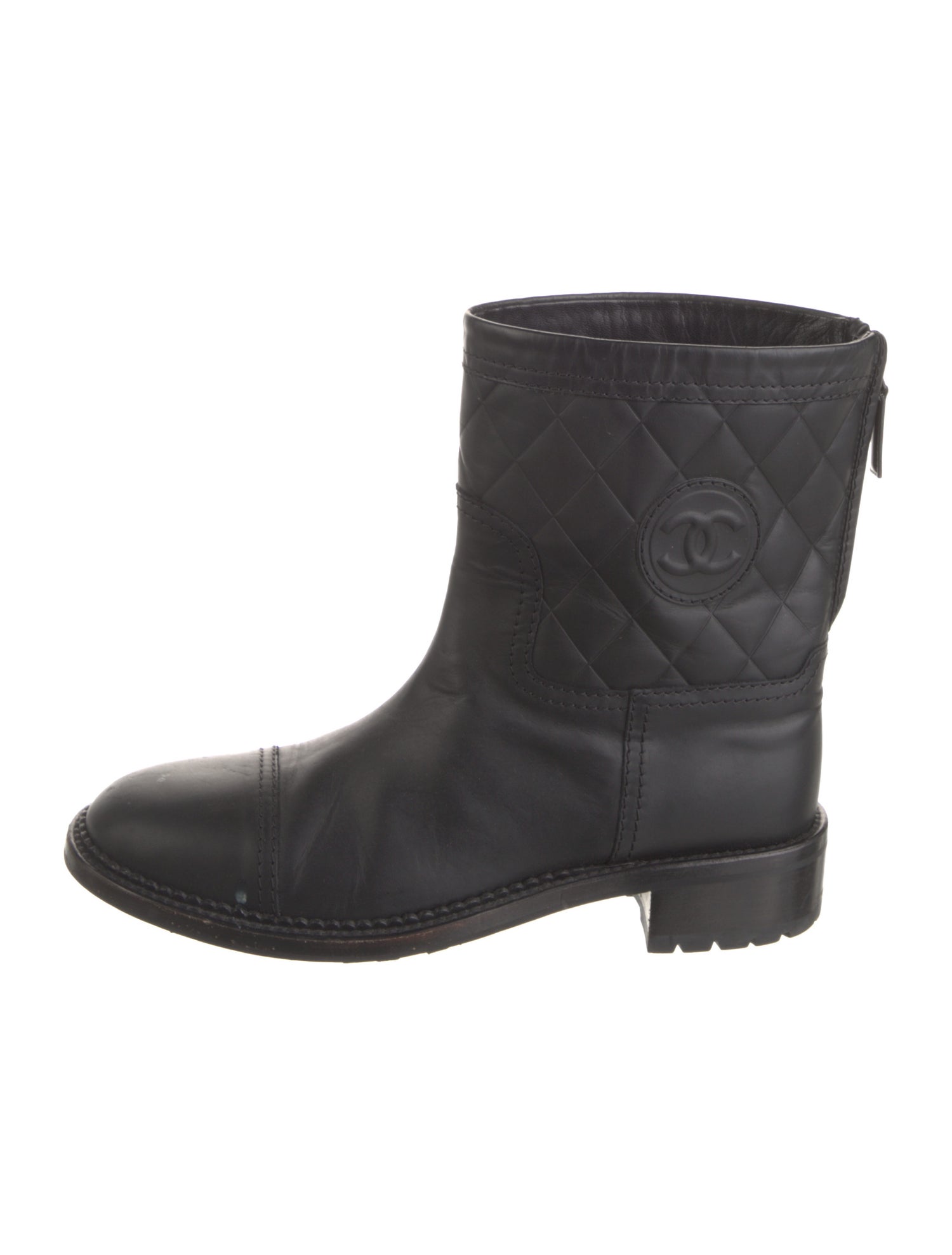 Chanel Interlocking CC Logo Leather Moto Boots