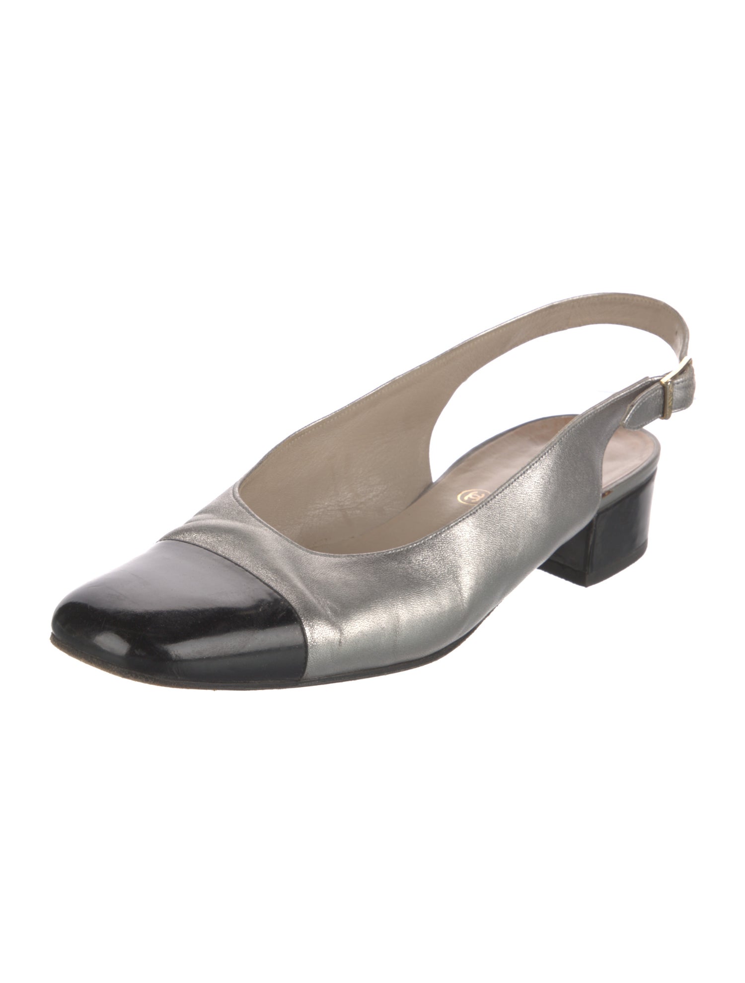 Chanel Interlocking CC Logo Leather Slingback Flats