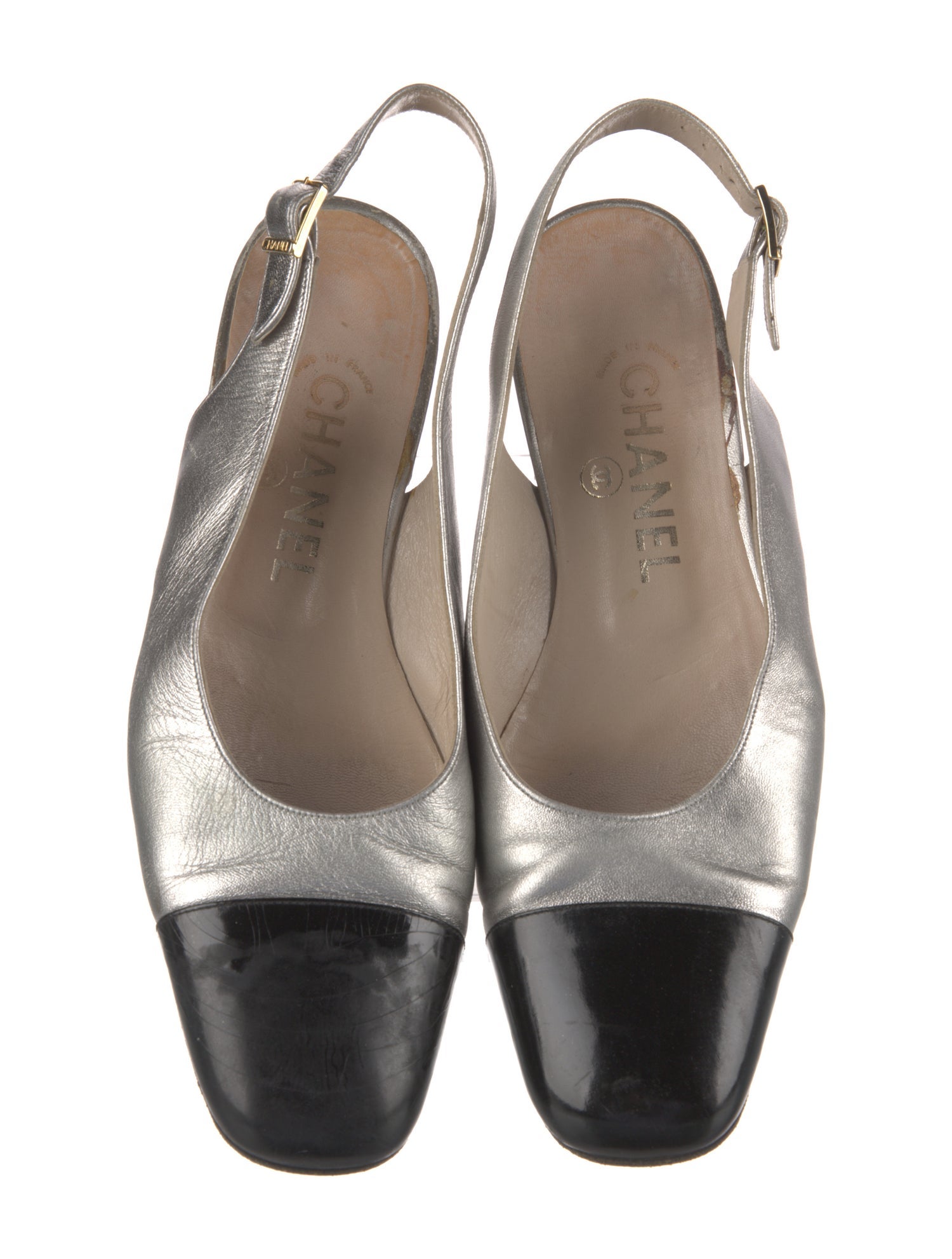 Chanel Interlocking CC Logo Leather Slingback Flats