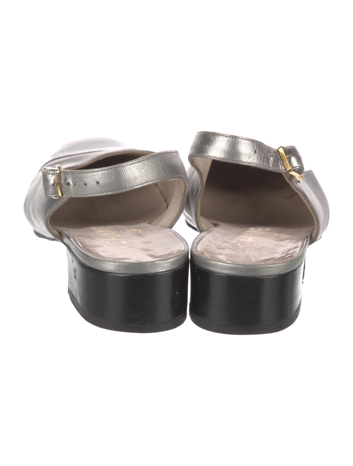 Chanel Interlocking CC Logo Leather Slingback Flats