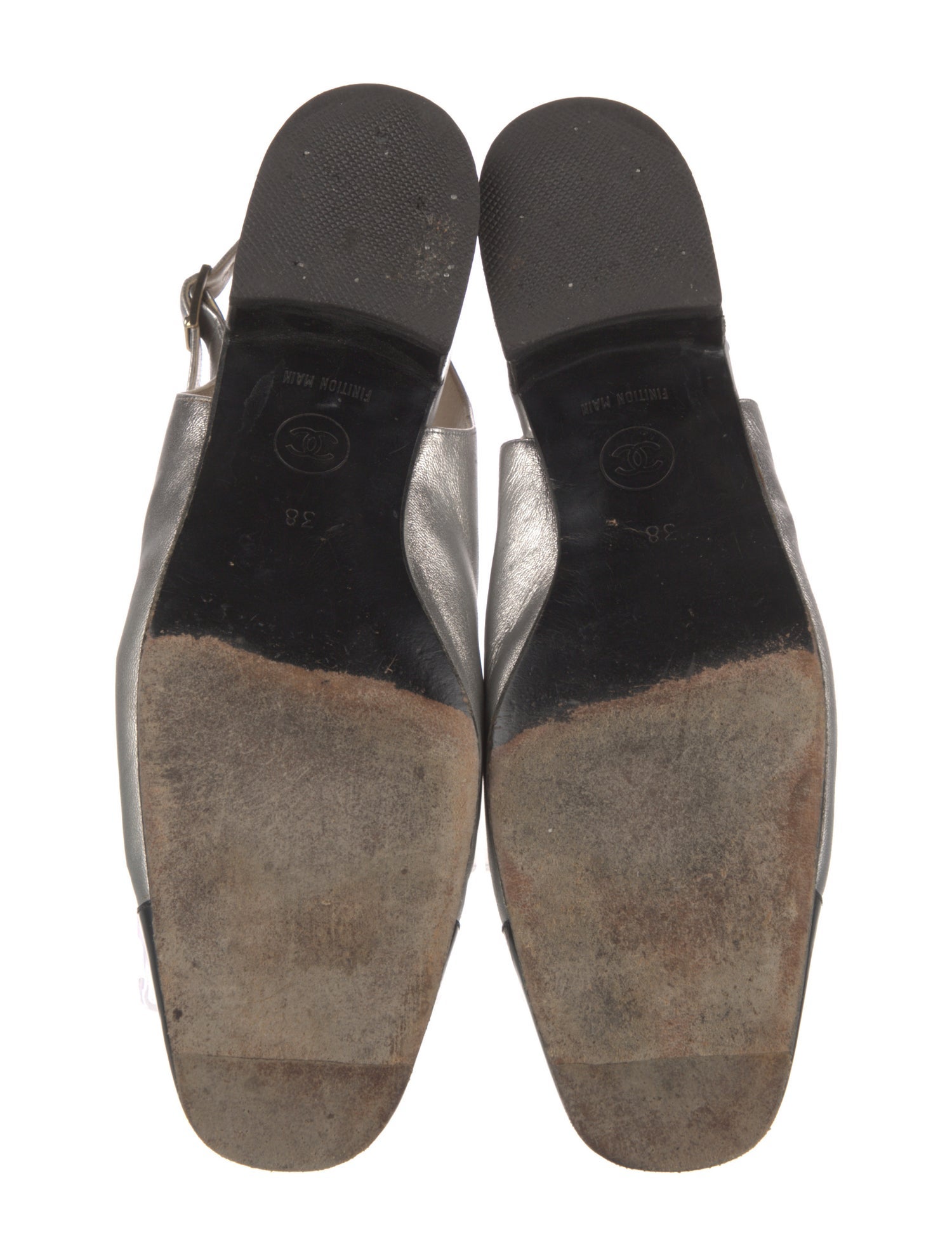 Chanel Interlocking CC Logo Leather Slingback Flats