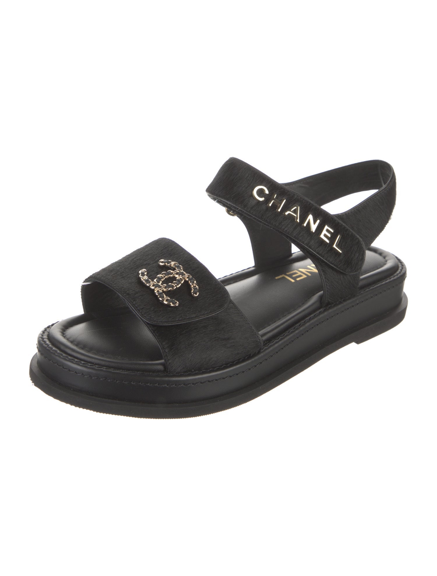 Chanel Interlocking CC Logo Ponyhair Sandals