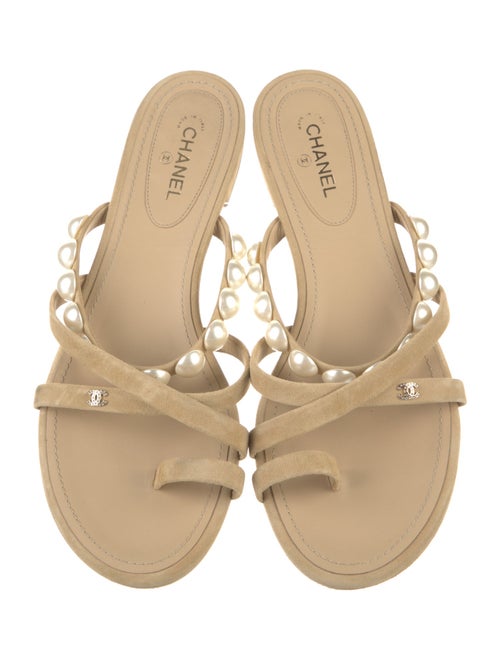 Chanel Interlocking CC Logo Suede Slides