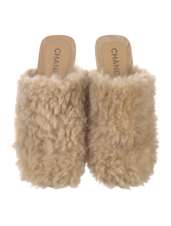 Chanel Interlocking CC Logo Shearling Mules
