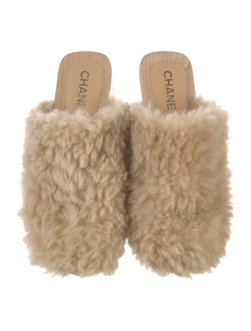 Chanel Interlocking CC Logo Shearling Mules