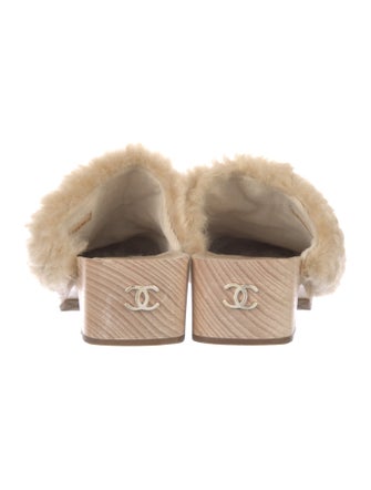 Chanel Interlocking CC Logo Shearling Mules