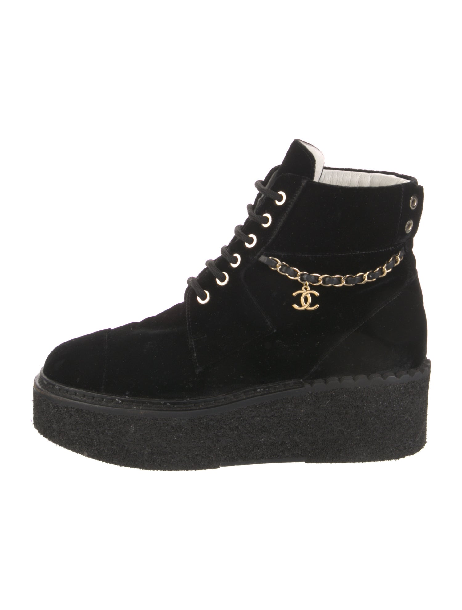 Chanel Interlocking CC Logo Velvet Combat Boots