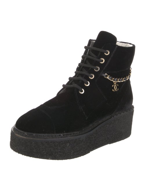 Chanel Interlocking CC Logo Velvet Combat Boots