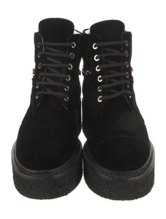 Chanel Interlocking CC Logo Velvet Combat Boots