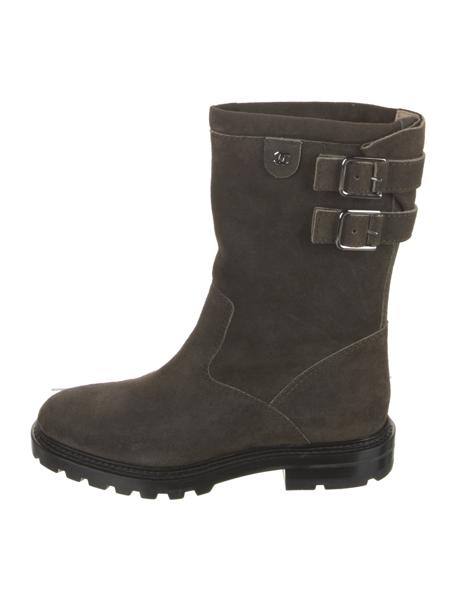 Chanel Interlocking CC Logo Suede Moto Boots