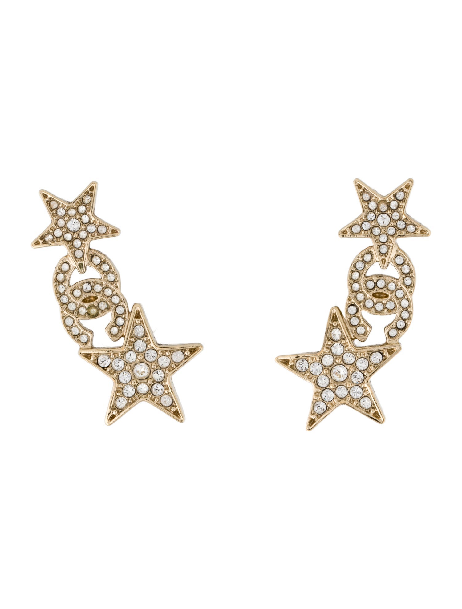 Chanel 2023 Strass CC Star Stud Earrings