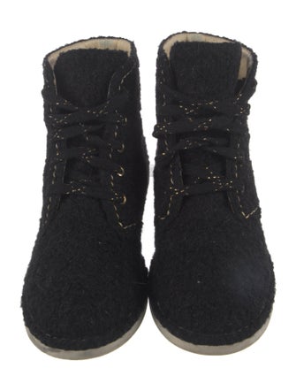 Chanel Interlocking CC Logo Tweed Lace-Up Boots