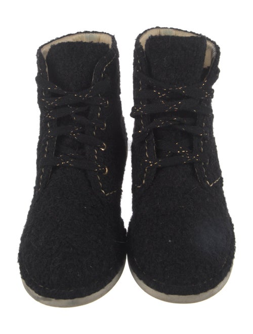 Chanel Interlocking CC Logo Tweed Lace-Up Boots