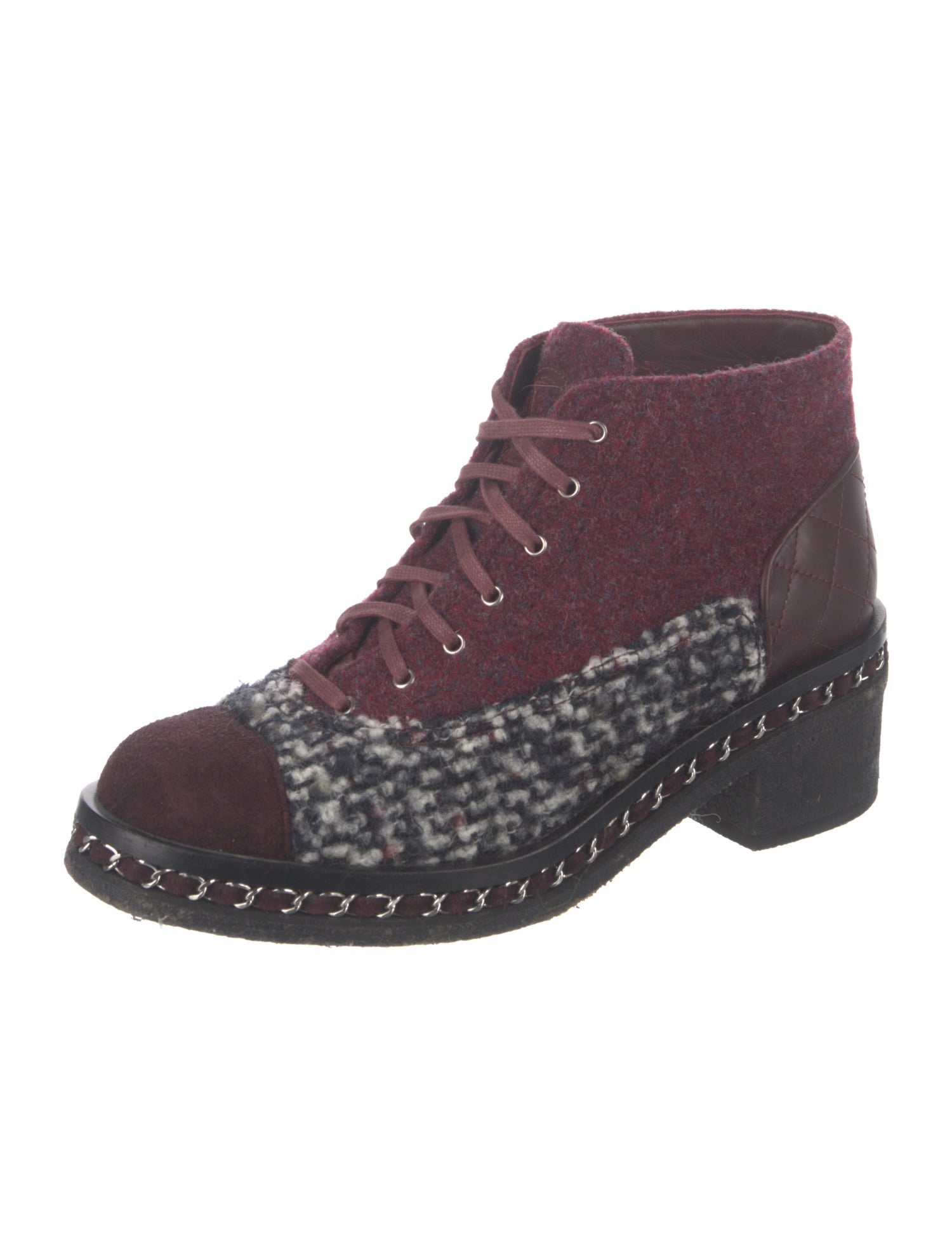 Chanel Interlocking CC Logo Tweed Combat Boots